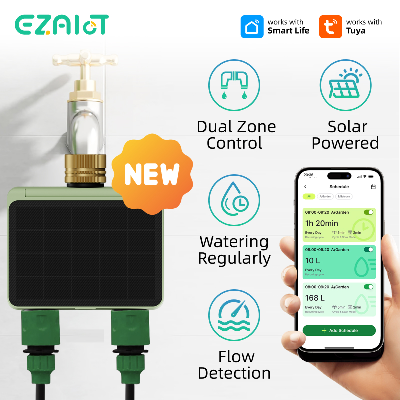 Power Zone Outdoor Timer - WiFi 2-Zone Automatic Sprinkler Solar Power