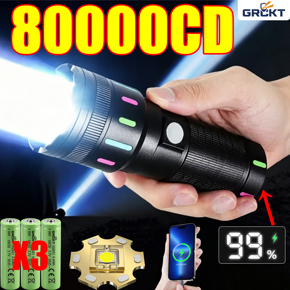 Outdoor Power Bank - 80000CD Most Powerful LED Flashlight High